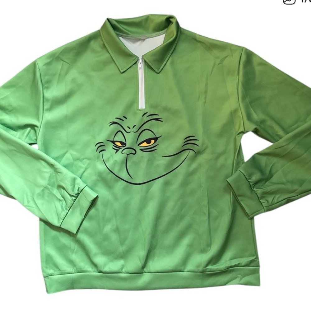 NWT Unisex Grinch Quarter Zip long Sleeve Top